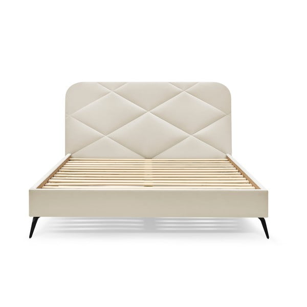 Bež oblazinjena zakonska postelja z letvenim dnom 160x200 cm Prune – Bobochic Paris-image-3