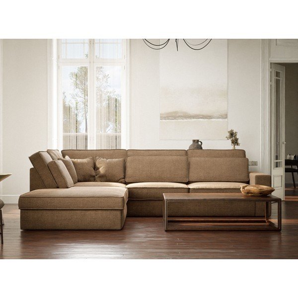 Svetlo rjava kotna sedežna garnitura iz šenilje (levi kot/v obliki črke L) Kirou – Maison de Rêve-image-4