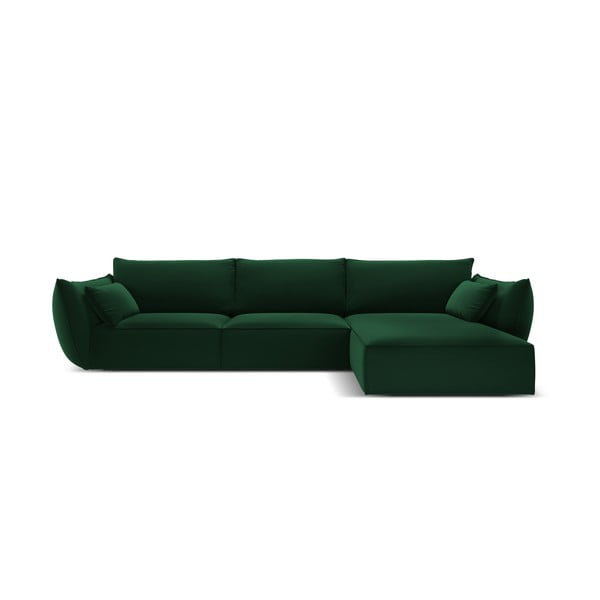 Temno zelena žametna kotna sedežna garnitura z ležalnikom (desni kot) Vanda – Mazzini Sofas
