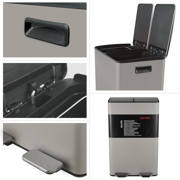 Sivorjav jeklen koš za smeti za ločevanje odpadkov s pedalom 2x30 l Aliya – Spirella-image-4