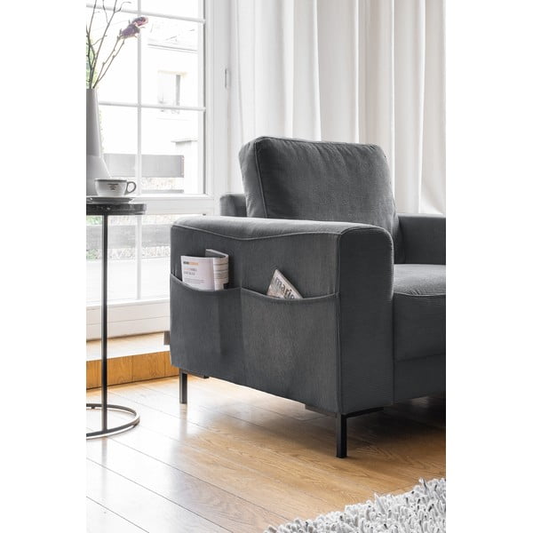 Temno siv fotelj iz rebrastega žameta Lofty Lilly – Miuform-image-3