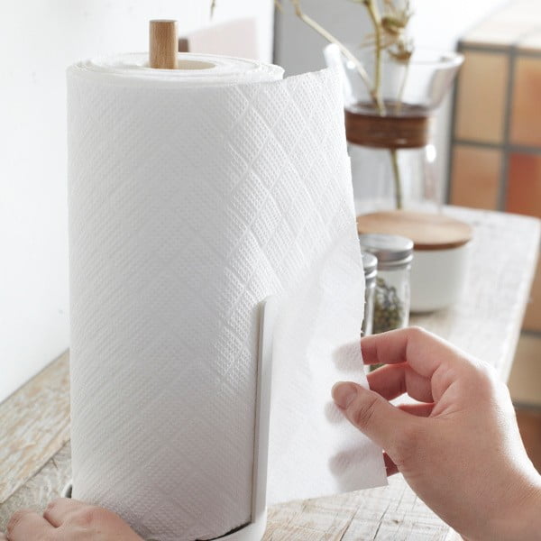 Belo stojalo za papirnate brisače z detajli iz bukovega lesa YAMAZAKI Tosca-image-1