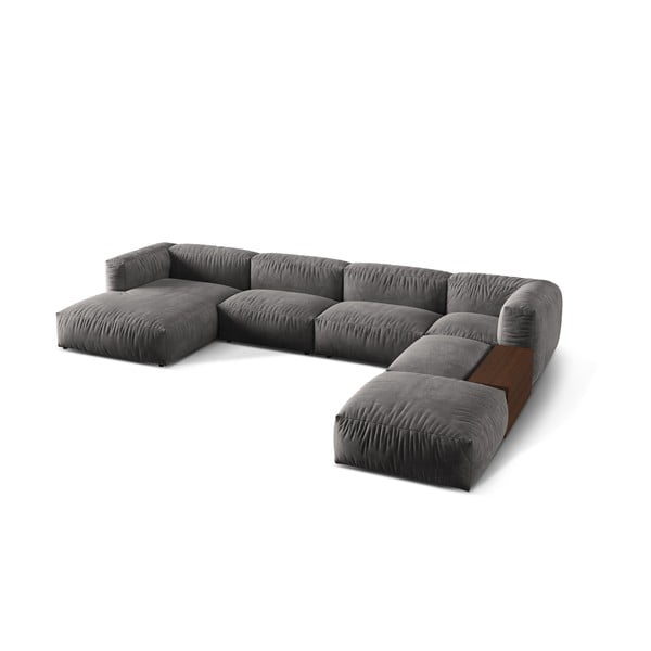 Siva žametna kotna sedežna garnitura (desni kot/v obliki črke "U") Martina – Micadoni -image-1