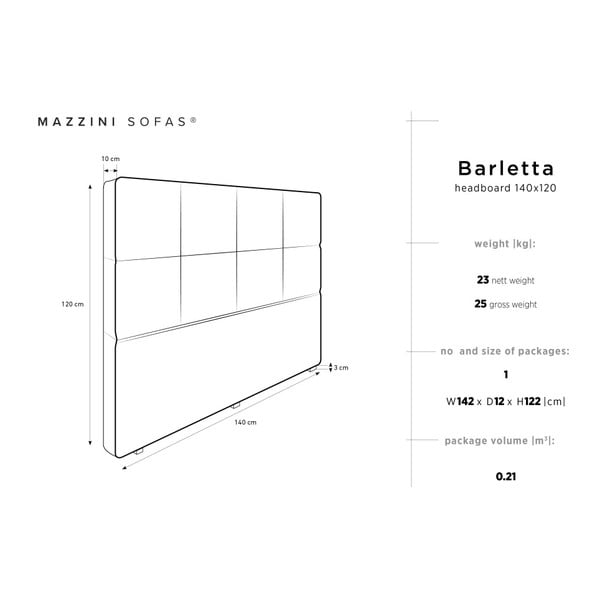 Kremasto vzglavje Mazzini Sofas Barletta, 140 x 120 cm-image-4