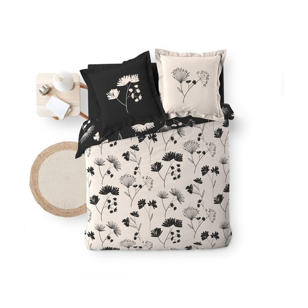 Črna/bež podaljšana posteljnina za zakonsko posteljo iz bombažnega perkala 240x220 cm Iris – douceur d'intérieur