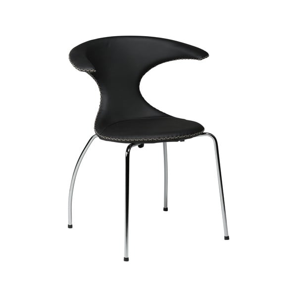 Jedilni stol iz črnega usnja s kromiranimi nogami DAN-FORM Denmark Flair