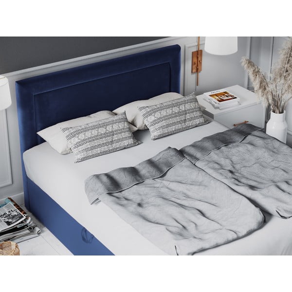 Modra žametna zakonska postelja Mazzini Beds Yucca, 200 x 200 cm-image-4
