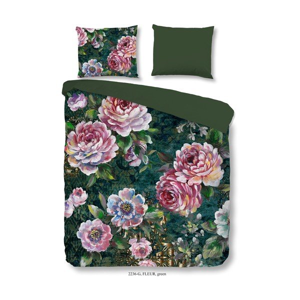 Zelena enojna podaljšana bombažna posteljnina 140x220 cm Fleur – Good Morning