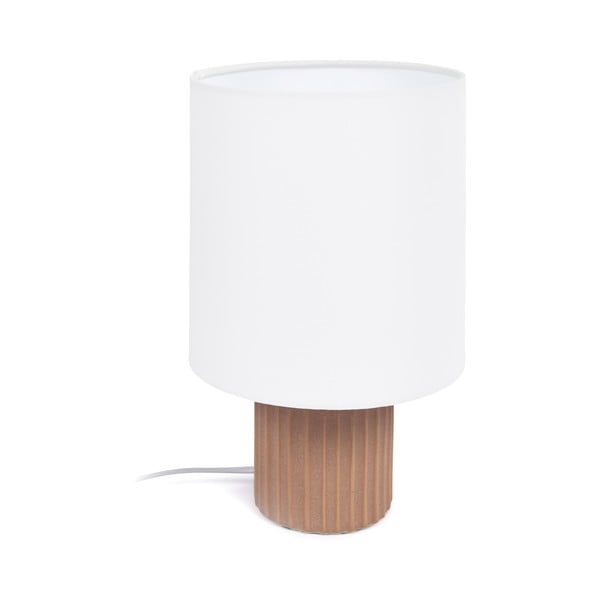 Namizna svetilka s tekstilnim senčnikom v beli in naravni barvi (višina 28 cm) Eshe - Kave Home
