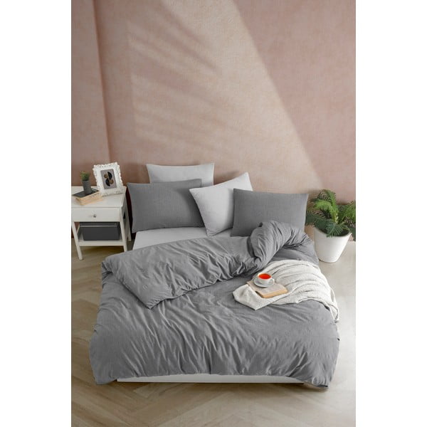 Antracitno siva enojna posteljnina 140x200 cm Yarn Dyed – Mijolnir