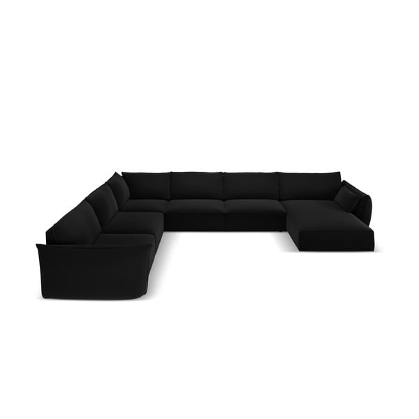 Črna žametna kotna sedežna garnitura v obliki črke "U" (levi kot) Vanda – Mazzini Sofas