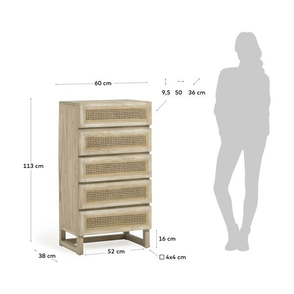 Lesena komoda s 5 predali Mindi Kave Home Rexit-image-2