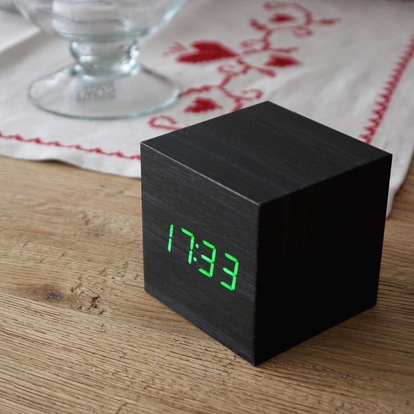 Zelena LED budilka Cube Click Clock, črna-image-3