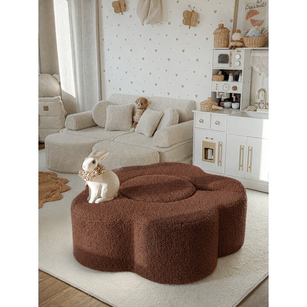Rjavo bouclé otroško igrišče iz pene 3 ks višina 27 cm 88x90 cm – Meowbaby-image-1