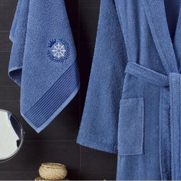 Moder bombažen komplet kopalnega plašča in brisače velikosti S/M – Mila Home-image-1