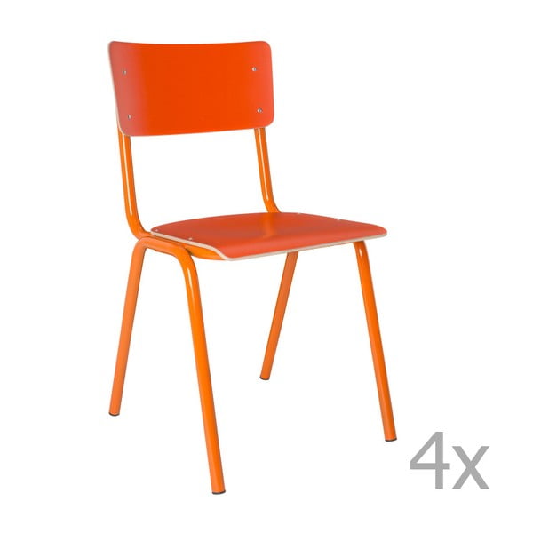 Komplet 4 oranžnih stolov Zuiver Back to School