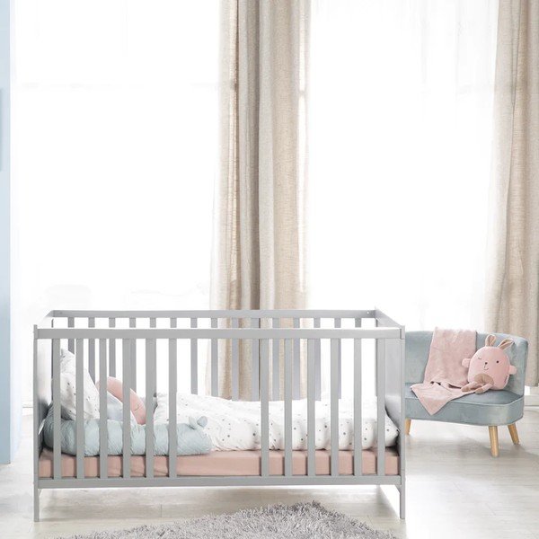 Svetlo siva otroška posteljica z ogrodjem za baldahin 70x140 cm Sternenzauber – Roba-image-4