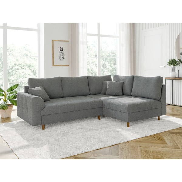 Siva kotna sedežna garnitura iz tkanine bouclé (desni kot/v obliki črke L) Ariella – Ropez-image-3