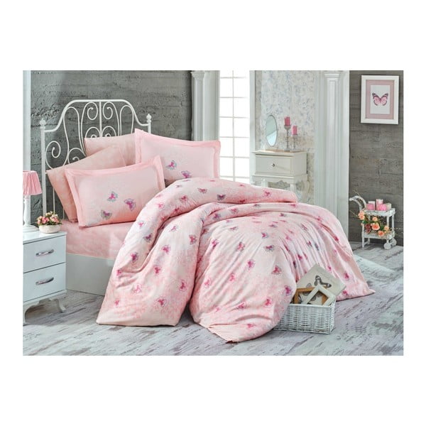 Svetlo roza posteljnina z rjuho za zakonsko posteljo Maria, 200 x 220 cm
