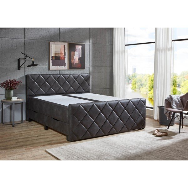 Črna boxspring postelja s prostorom za shranjevanje 180x200 cm Chester – Rojaplast-image-1