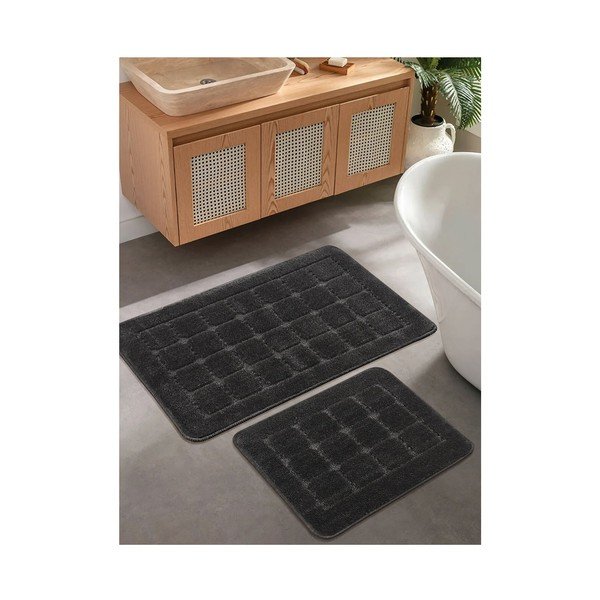 Antracitno sive kopalniške preproge v kompletu 2 ks 50x80 cm Kareli – Foutastic-image-1