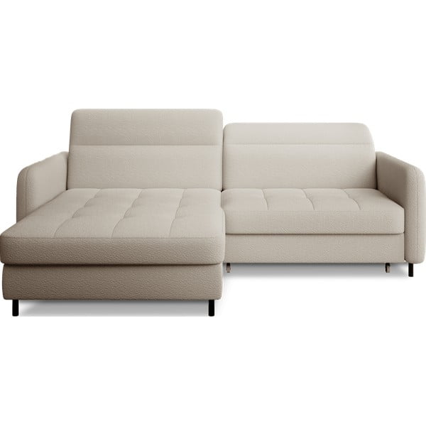 Bež raztegljiva/s prostorom za shranjevanje kotna sedežna garnitura iz tkanine bouclé (levi kot/z ležalnikom) Gomsi – ELTAP