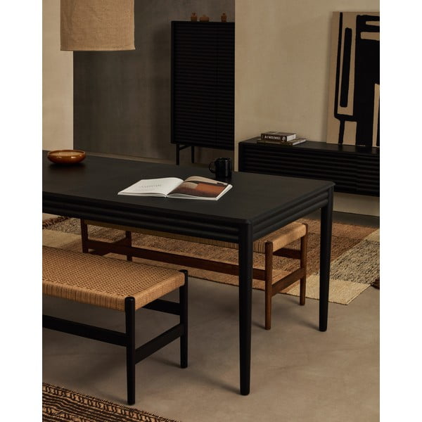 Črna TV omarica v hrastovem dekorju 200x57x35 cm Lenon – Kave Home-image-4