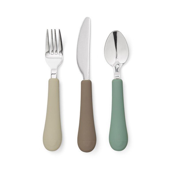 Rjavo-bež silikonski otroški jedilni pribor 3 ks Olive Mix – Cam Cam Copenhagen