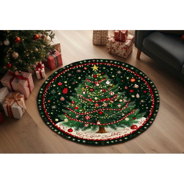 Zelena okrogla preproga z božičnim motivom ø 120 cm – Conceptum Hypnose-image-1