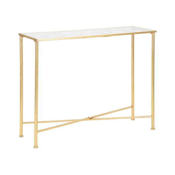 Stranska mizica s stekleno mizno ploščo v beli in zlati barvi 35x100 cm Butterflies – Mauro Ferretti