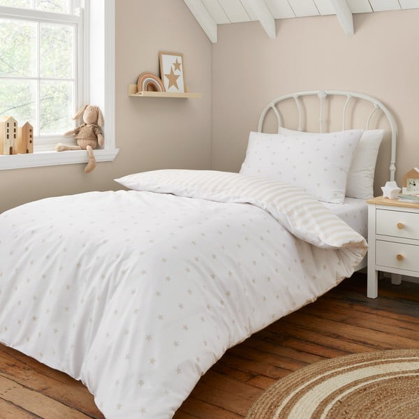 Bela/bež enojna bombažna otroška posteljnina 135x200 cm Mini Star & Stripes – Bianca-image-1
