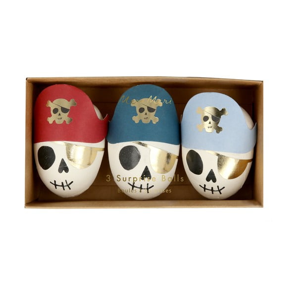 Pripomočki za praznovanja v kompletu 3 ks Pirate Skulls Surprise Balls – Meri Meri