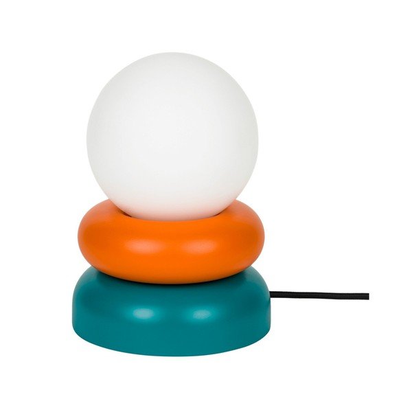 Modrozelena/oranžna namizna svetilka iz masivnega lesa s steklenim senčilom (višina 24 cm) Otem – noo.ma