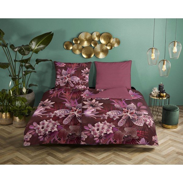 Bordo rdeča posteljnina iz organskega bombaža Descanso Orchid, 140 x 200 cm-image-1