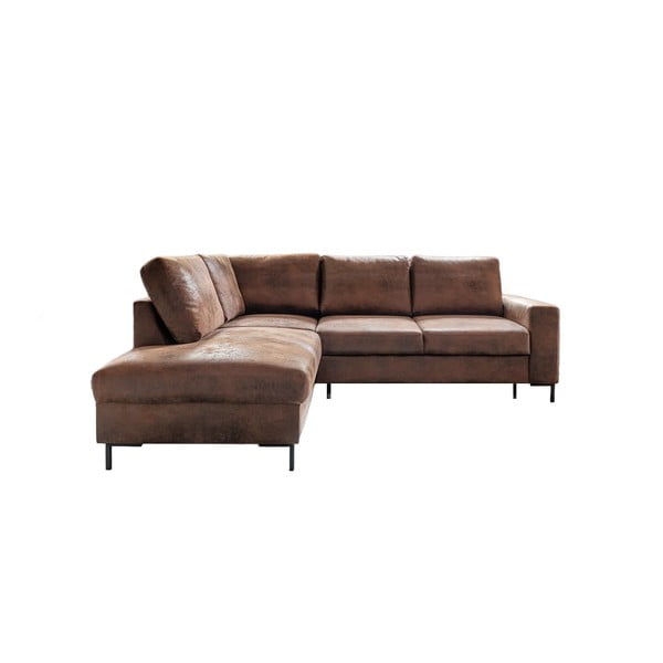 Rjava raztegljiva kotna sedežna garnitura iz umetnega usnja (levi kot) Lofty Lilly – Miuform