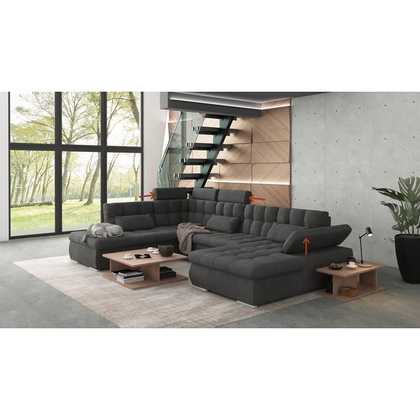 Antracitno siva raztegljiva kotna sedežna garnitura s prostorom za shranjevanje (levi kot/v obliki črke "U") Merkur – Ropez-image-1