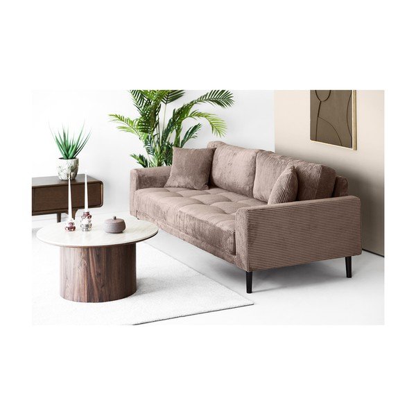 Rjava sedežna garnitura iz rebrastega žameta 210 cm Lido – House Nordic-image-1