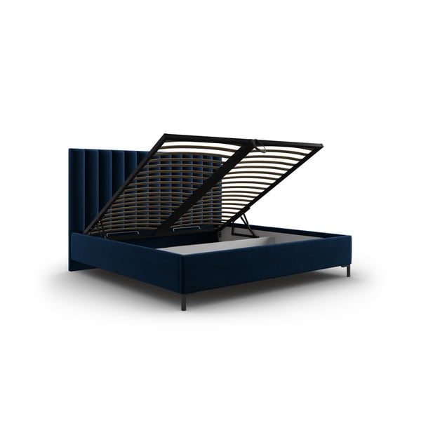 Temno modra oblazinjena zakonska postelja s prostorom za shranjevanje z letvenim dnom 200x200 cm Casey – Mazzini Beds-image-3