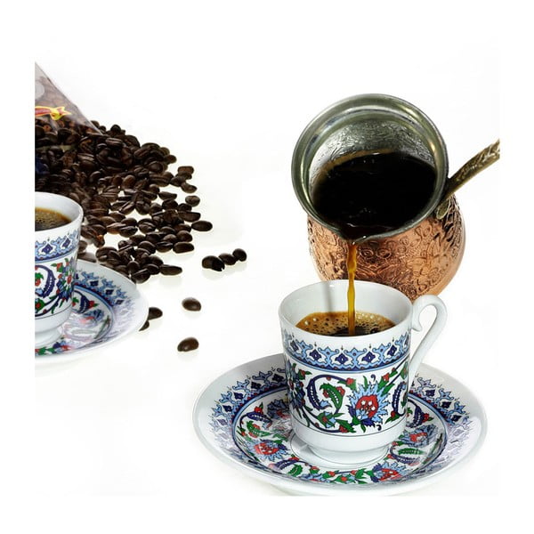 Komplet 6 porcelanastih skodelic in krožnikov Kutahya Ornament, 50 ml-image-2