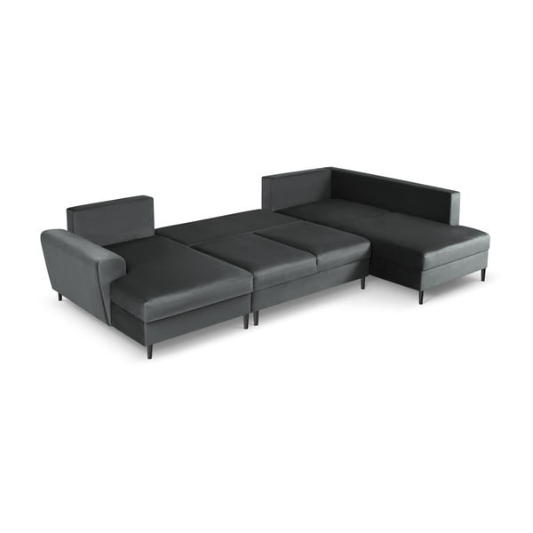 Temno siva žametna raztegljiva kotna sedežna garnitura s prostorom za shranjevanje (desni kot/v obliki črke "U") Kyoto – Cosmopolitan Design-image-2