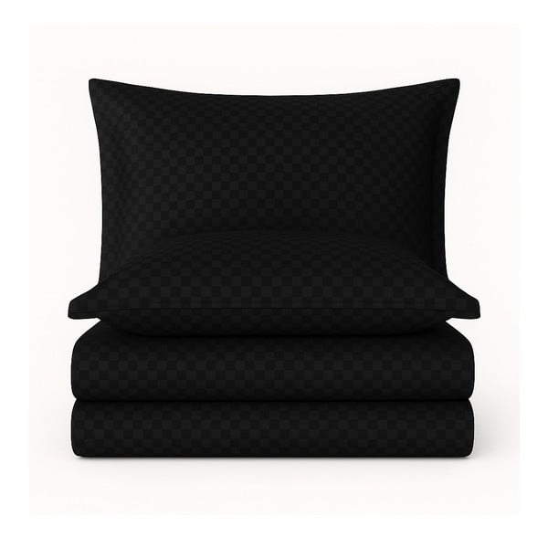 Črna enojna posteljnina iz renforce bombaža 140x200 cm Checkered – Mila Home Luxury