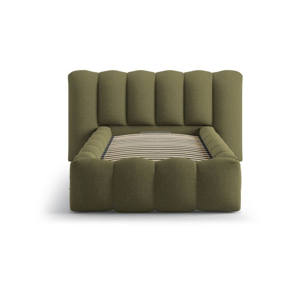 Kaki zelena oblazinjena postelja s prostorom za shranjevanje in z letvenim dnom 90x200 cm Lupine – Micadoni -image-3
