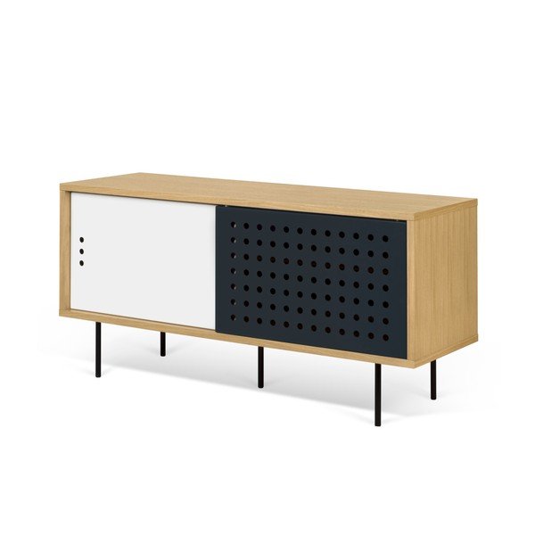 TV komoda v hrastovem dekorju s črno-belimi detajli TemaHome Dann Dots, dolžina 135 cm-image-2