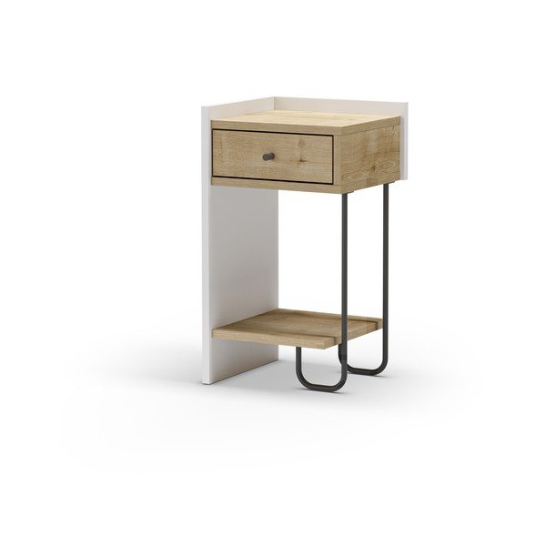 Bela/naravna nočna omarica v hrastovem dekorju s policami Mercure – Marckeric-image-3