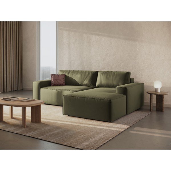 Zelena žametna raztegljiva/s prostorom za shranjevanje kotna sedežna garnitura (desni kot/z ležalnikom) Jodie – Micadoni -image-1