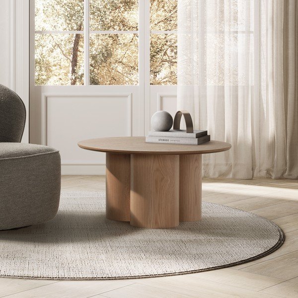 Okrogla klubska mizica v hrastovem dekorju v naravni barvi ø 80 cm Lua – MOME-image-2