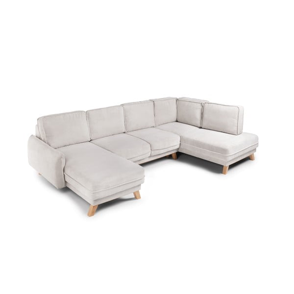 Bež raztegljiva kotna sedežna garnitura iz rebrastega žameta (desni kot/v obliki črke "U") Tori – Bonami Selection-image-2