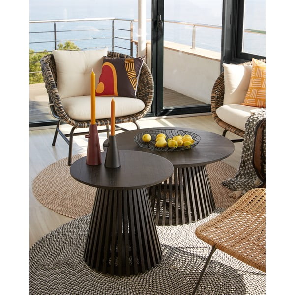 Črna kavna mizica iz tikovine Kave Home Irune, ⌀ 80 cm-image-2