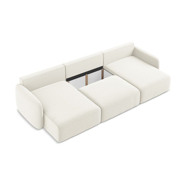 Kremno bela žametna raztegljiva/s prostorom za shranjevanje kotna sedežna garnitura (v obliki črke "U") Kalena – Makamii-image-4