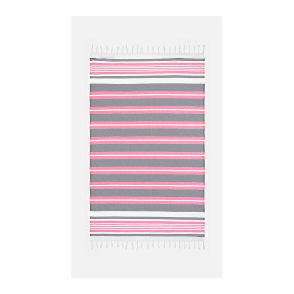 Rožnatosiva bombažna kopalna brisača Kate Louise Cotton Collection Line Pink Grey, 100 x 180 cm
